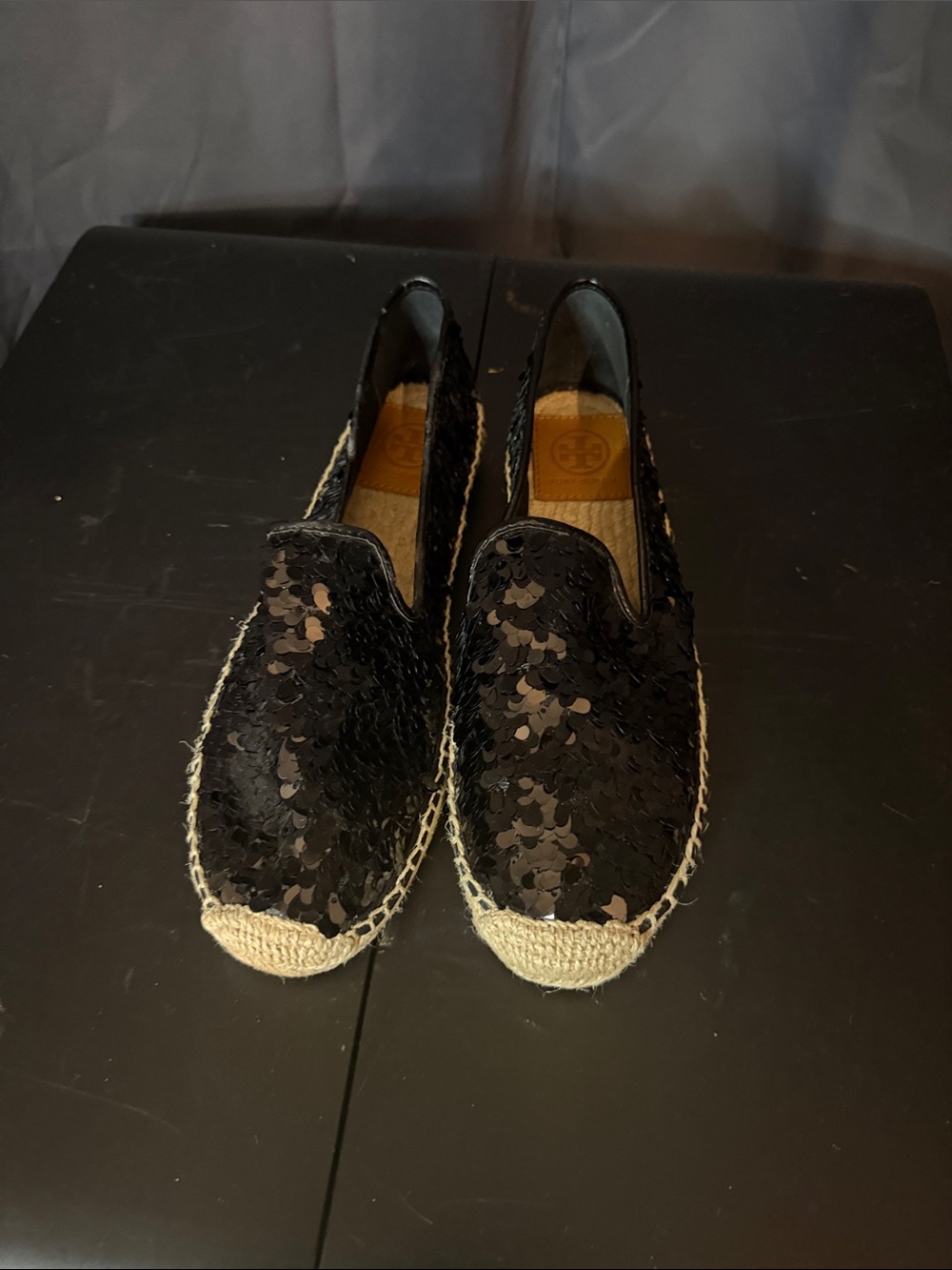 Tory Burch Black Sequin Espadrille Slip-Ons